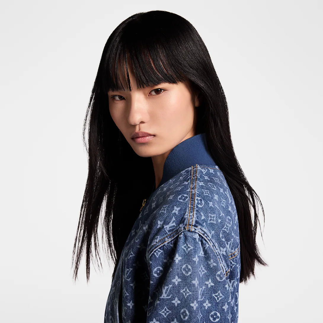 Cropped Monogram Denim Bomber Jacket
