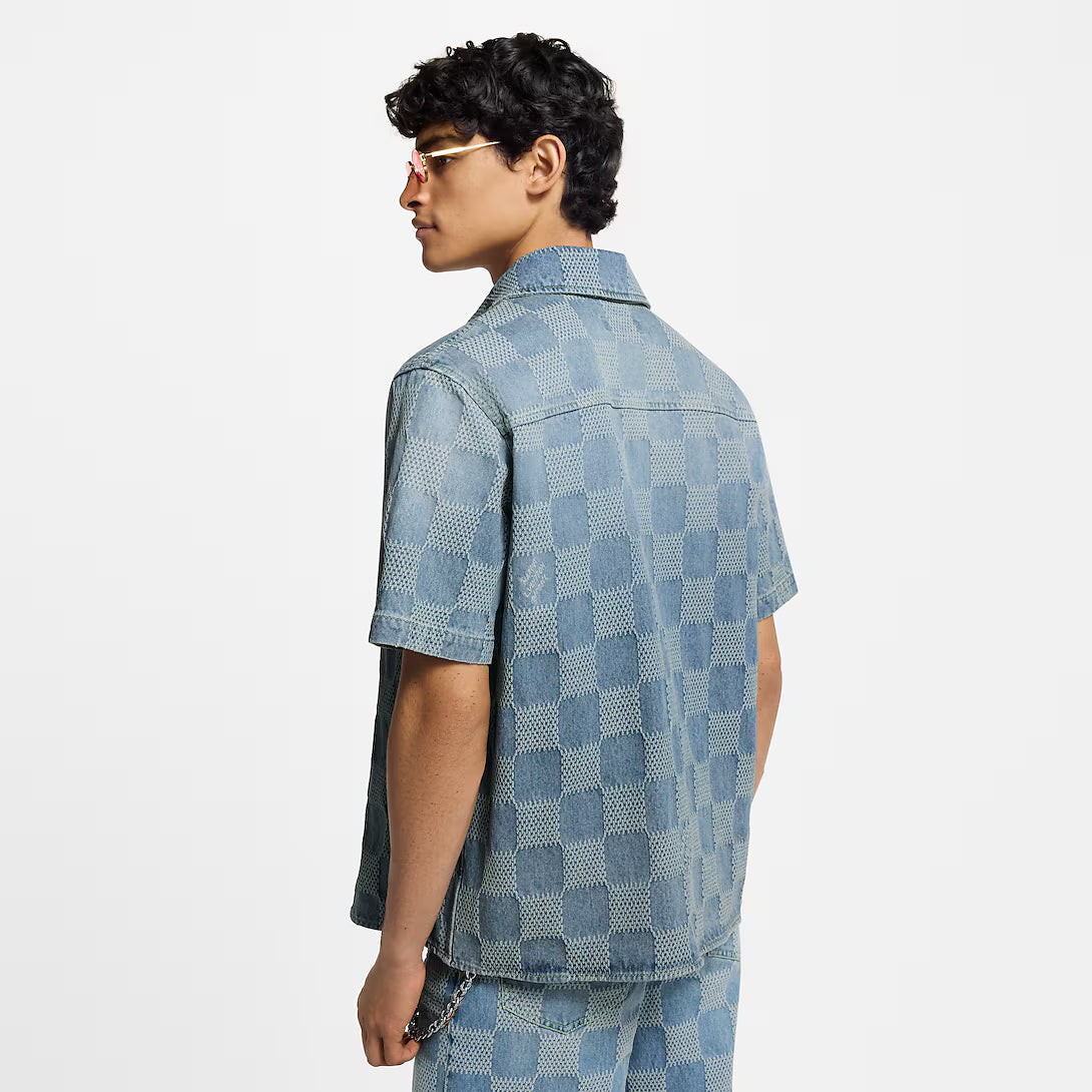 Damier 3D Light Denim Short-Sleeved Shirt