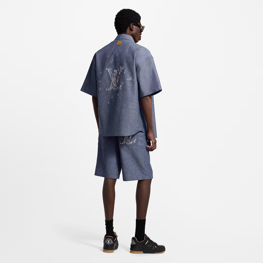 Embroidered Chambray Short-Sleeved Shirt