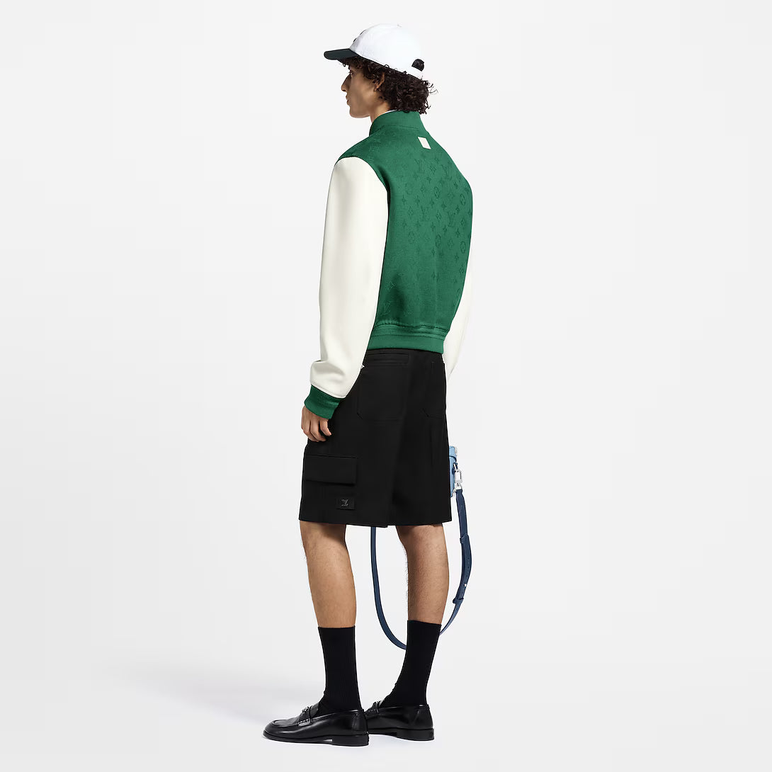 Leather Mix Monogram Varsity Jacket
