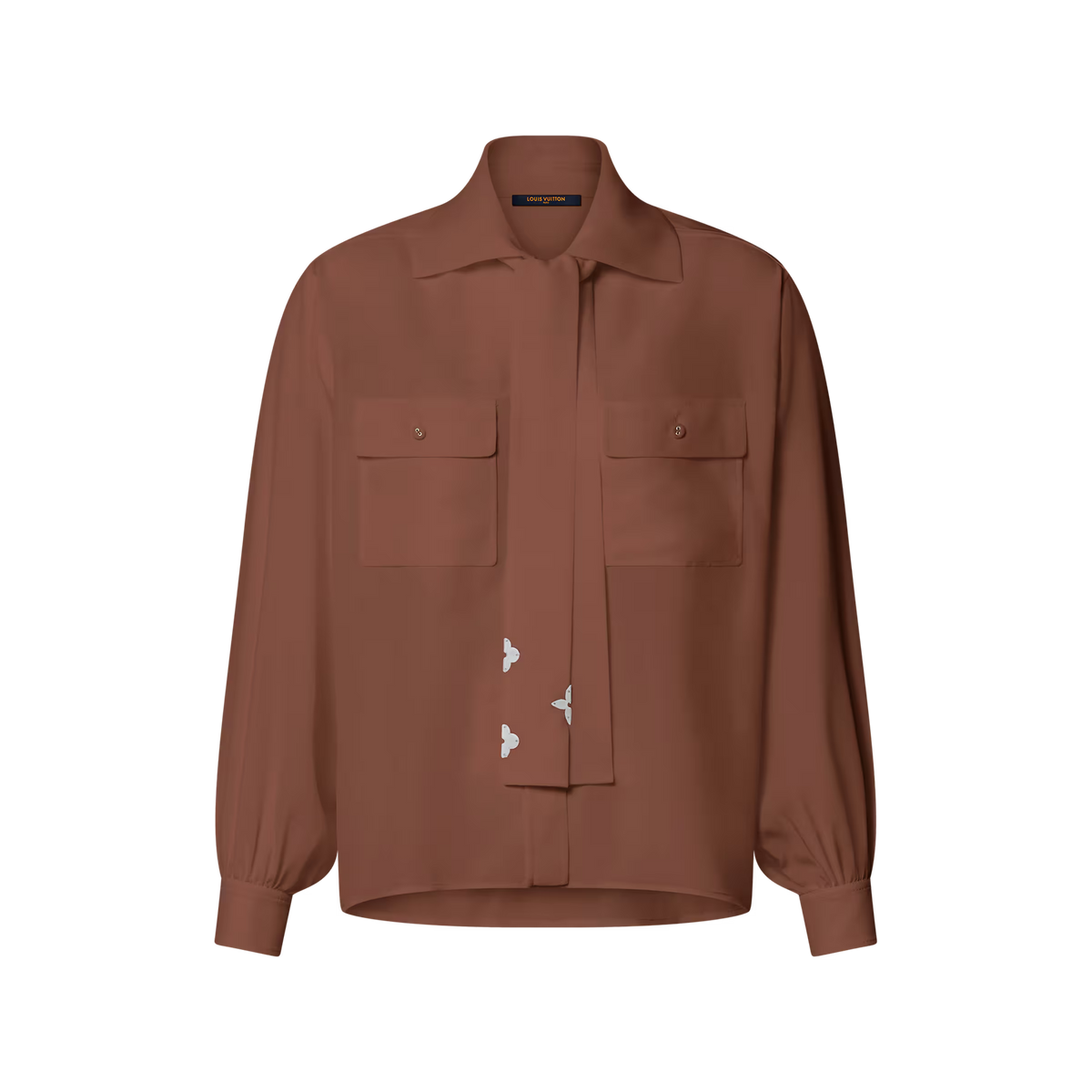 Long-Sleeved Lavaliere Shirt With Pocket Detail