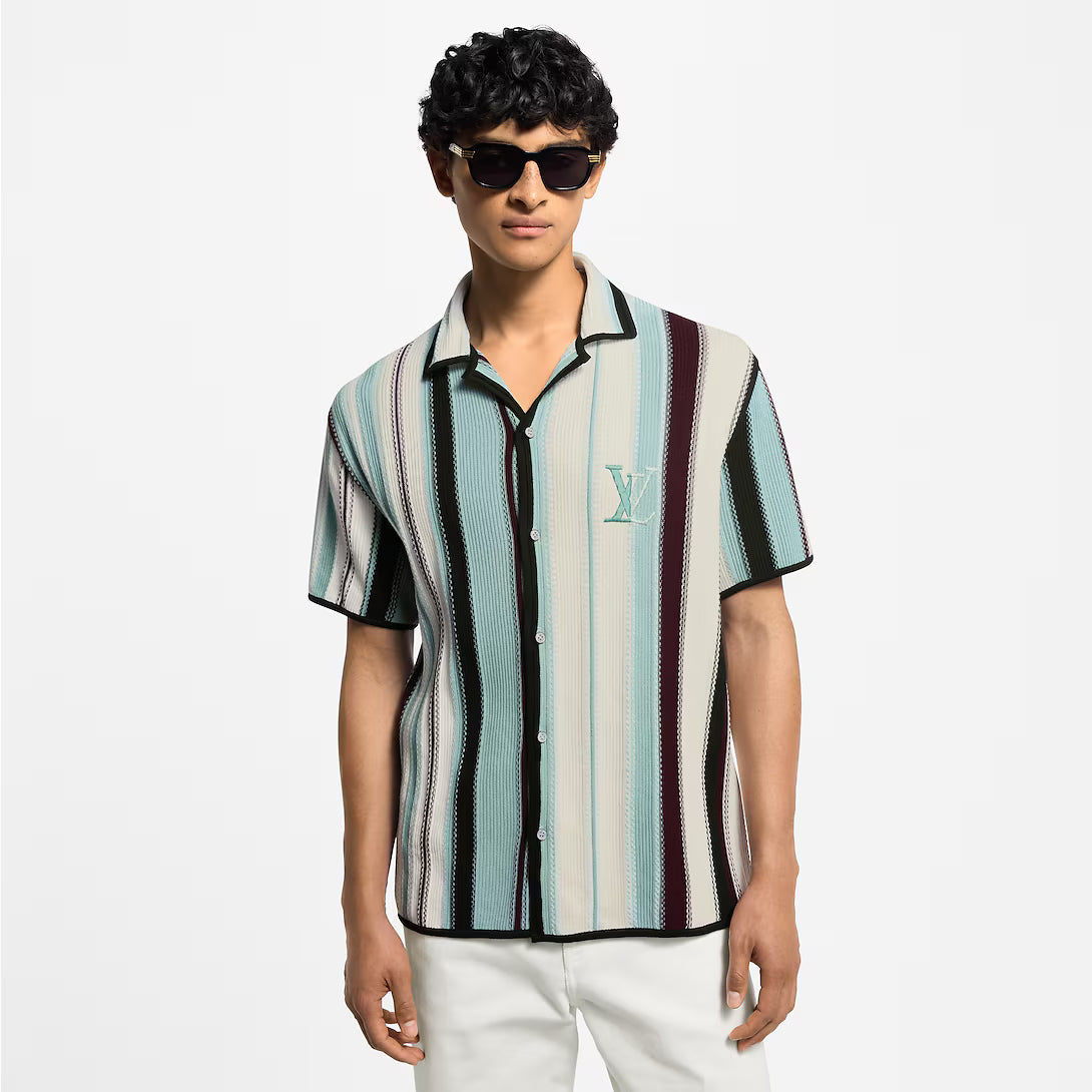 Striped Crochet Short-Sleeved Shirt