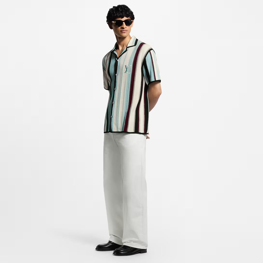 Striped Crochet Short-Sleeved Shirt