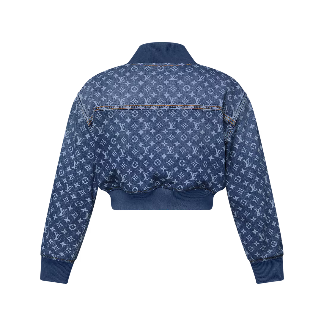 Cropped Monogram Denim Bomber Jacket