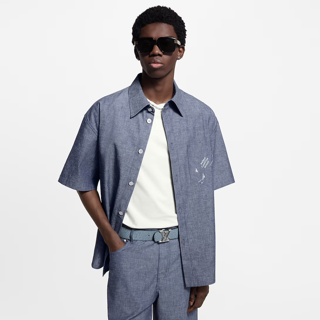Embroidered Chambray Short-Sleeved Shirt