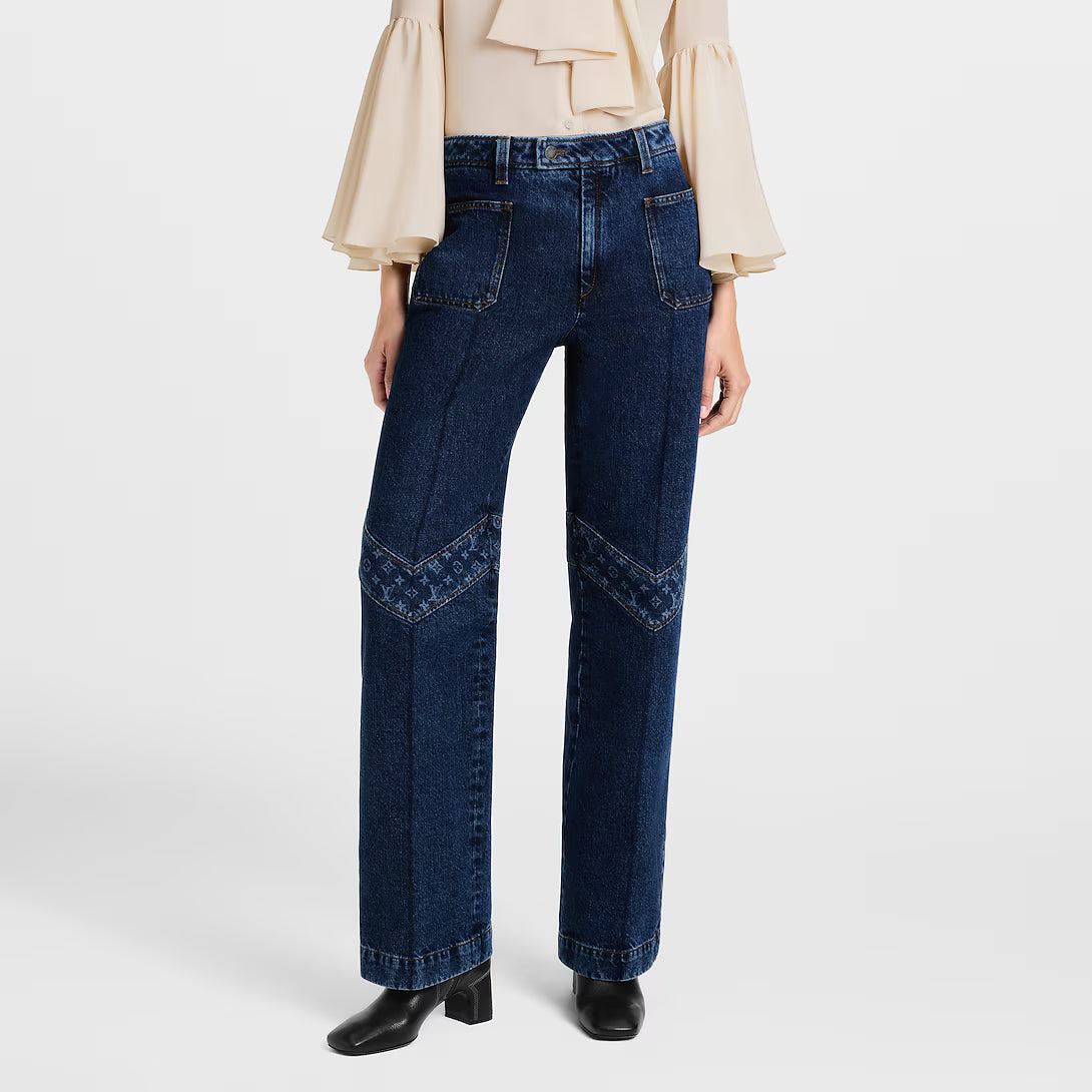 Monogram Accent Raw Denim Jeans