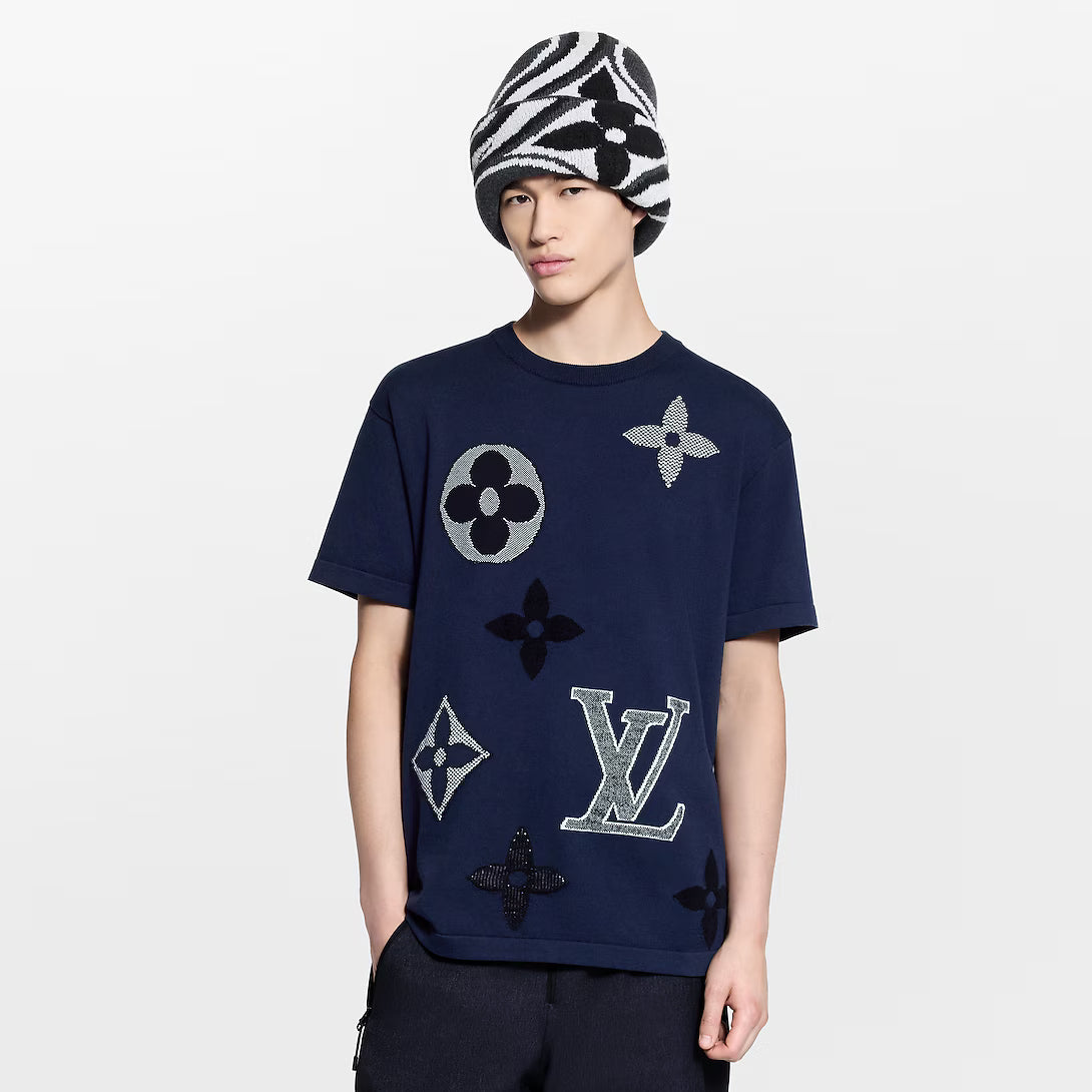 Monogram Short-Sleeved Knitted Crewneck